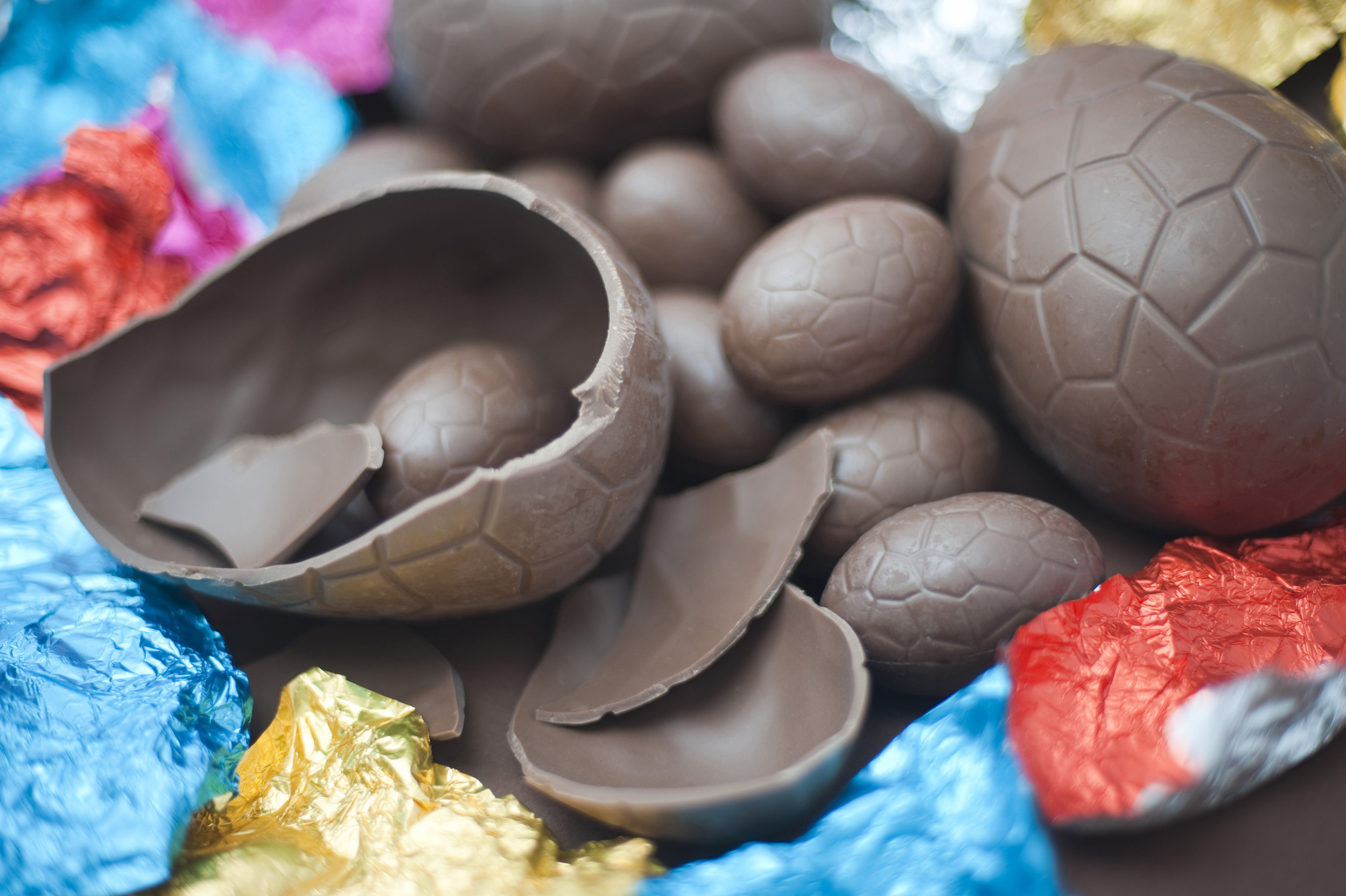 Assortment of unwrapped chocolate Easter eggs Creative Commons Stock Image